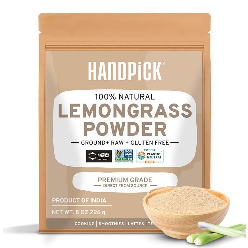 HANDPICK Lemongrass Powder (226g/8oz) Non GMO, Gluten Free, 100% Raw, Sourced from India, For Cooking, Smoothies, Tea, Packed in Resealable Ziplock Pouch - Image 1